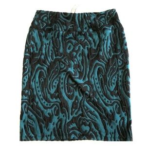 Stretch Teal Black Textured Skirt M 23” Length NWT